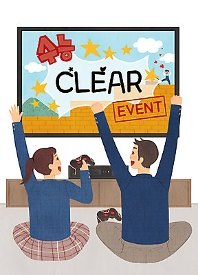 PSD 응시 여자 남자 교복 거실 일러스트 청소년 미소 사람 앉기 이벤트 상반신 두명 마주보기 수능 게임 끝 게임기 수험생 십대만 국내일러스트 시선 옷 모션 놀이 고등학생 표정 시험 파일형식