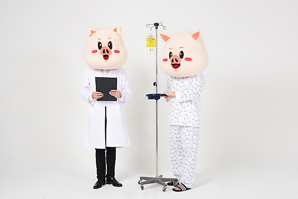 포토 JPG 스튜디오촬영 전신 남자 실내 병원 들기 사람 20대 성인 두명 앞모습 옆모습 고통 한국인 환자 의사 돼지띠 돼지 수술 질병 링거 흰배경 돼지캐릭터 환자복 동물탈 서류판 인형탈 입원 재활 성인남자만 기해년 국내포토 옷 감정 뷰포인트 동물캐릭터 포유류 의학 의료기기 모션 동양인 청년 내부 치료 사무용품 의료진 흰색 십이지신 탈 남자만 성인만 파일형식 2019년 동물 직업 캐릭터 컬러 문구용품 가면 인종 연도 오브젝트