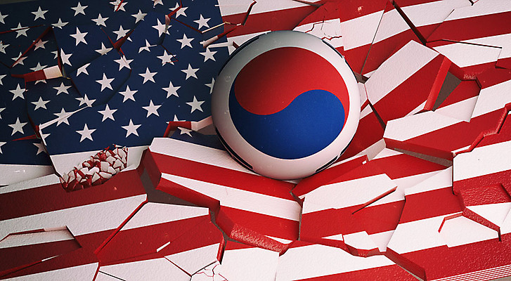 PSD 편집이미지 별 백그라운드 공 한국 사람없음 빨간색 파란색 3D소스 3D 미국 성조기 국기 태극기 충돌 디지털합성 무역 긴장 깨짐 산산조각 관세 편집3D 자연요소 감정 산업 아시아 컬러 컨셉 북아메리카 손상 세금 파일형식