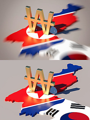 PSD 편집이미지 백그라운드 지도 사람없음 빨간색 파란색 3D소스 3D 원화 화폐기호 국기 태극기 충돌 디지털합성 무역 긴장 한반도 북한 북한국기 관세 편집3D 기호 감정 산업 아시아 컬러 돈 화폐 세금 파일형식