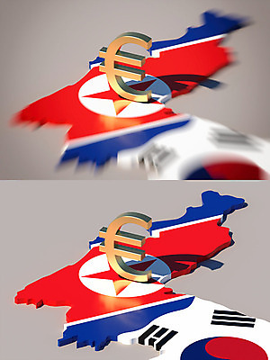 PSD 편집이미지 백그라운드 지도 사람없음 빨간색 파란색 3D소스 3D 유로 흰색 화폐기호 국기 태극기 충돌 디지털합성 무역 긴장 한반도 북한 북한국기 관세 편집3D 기호 감정 산업 아시아 컬러 돈 화폐 세금 파일형식