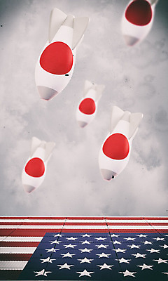 PSD 편집이미지 백그라운드 사람없음 빨간색 3D소스 3D 일본 미국 흰색 떨어짐 성조기 국기 미사일 폭탄 충돌 디지털합성 무역 긴장 일장기 관세 편집3D 감정 산업 아시아 컬러 컨셉 북아메리카 폭발물 세금 파일형식