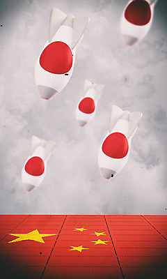 PSD 편집이미지 백그라운드 사람없음 빨간색 3D소스 3D 일본 중국 흰색 떨어짐 국기 미사일 폭탄 충돌 오성홍기 디지털합성 무역 긴장 일장기 관세 편집3D 감정 산업 아시아 컬러 컨셉 폭발물 세금 파일형식