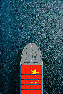 PSD 편집이미지 바다 백그라운드 사람없음 빨간색 파란색 3D소스 3D 중국 국기 컨테이너 화물선 충돌 오성홍기 디지털합성 무역 긴장 관세 편집3D 감정 산업 아시아 컬러 배_교통 세금 파일형식