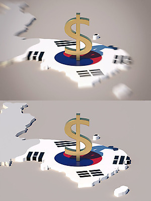 PSD 편집이미지 백그라운드 지도 한국 사람없음 3D소스 3D 달러 흰색 화폐기호 국기 태극기 충돌 디지털합성 무역 긴장 한반도 관세 편집3D 기호 감정 산업 아시아 컬러 돈 화폐 세금 파일형식
