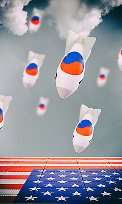 PSD 편집이미지 백그라운드 한국 사람없음 빨간색 파란색 3D소스 3D 미국 연기 떨어짐 성조기 태극기 미사일 폭탄 충돌 디지털합성 무역 긴장 관세 편집3D 감정 산업 아시아 컬러 컨셉 북아메리카 국기 폭발물 세금 파일형식