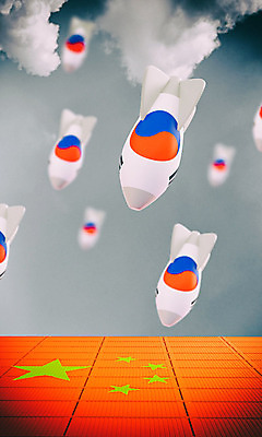 PSD 편집이미지 백그라운드 한국 사람없음 빨간색 3D소스 3D 중국 연기 떨어짐 태극기 미사일 폭탄 충돌 오성홍기 디지털합성 무역 긴장 관세 편집3D 감정 산업 아시아 컬러 컨셉 국기 폭발물 세금 파일형식