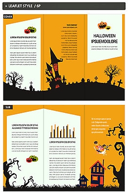나무 템플릿 표지디자인 표지 ZIP 내지 리플렛 3단접지 호박 그래프 주택 팜플렛 사람없음 검은색 주황색 할로윈 공동묘지 성 야간 잭오랜턴 인디자인 INDD 이미지템플릿 자연요소 식물 건축물 컬러 채소 건물 무덤 파일형식