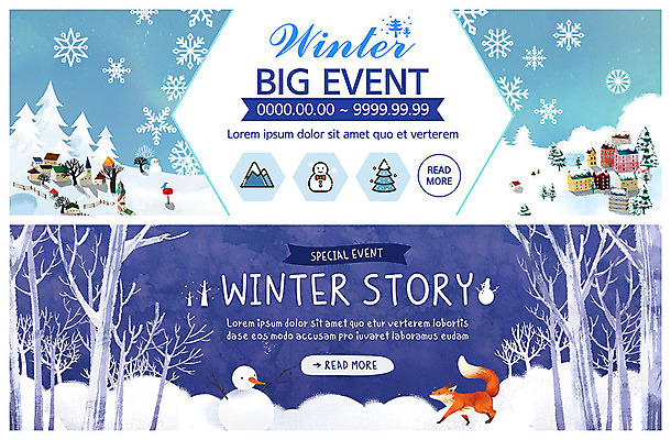 PSD 나무 템플릿 한마리 배너 배너템플릿 ZIP 웹템플릿 겨울 눈사람 이벤트 사람없음 파란색 마을 현수막 눈 눈송이 숲속 여우 빅이벤트 이벤트배너 특별함 눈내림 웹배너 빅배너 눈덮임 자연요소 식물 1 계절 컬러 컨셉 포유류 날씨 눈_날씨 숲 파일형식