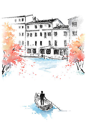 전신 PSD 건축물 남자 단풍 낙엽 일러스트 캘리그라피 단풍나무 붓터치 한명 사람 성인 건물 강 도시풍경 나룻배 번짐 노젓기 국내일러스트 나무 1 건축 잎 배_교통 모션 풍경 도시 파일형식 효과