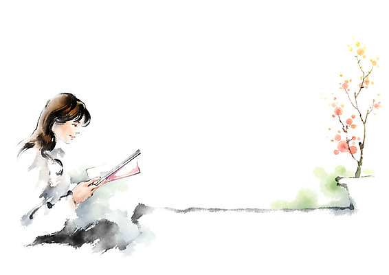 PSD 여자 화분 일러스트 캘리그라피 붓터치 한명 사람 앉기 상반신 성인 책 독서 가을 번짐 성인여자한명만 국내일러스트 1 계절 모션 여자한명만 성인여자만 파일형식 효과