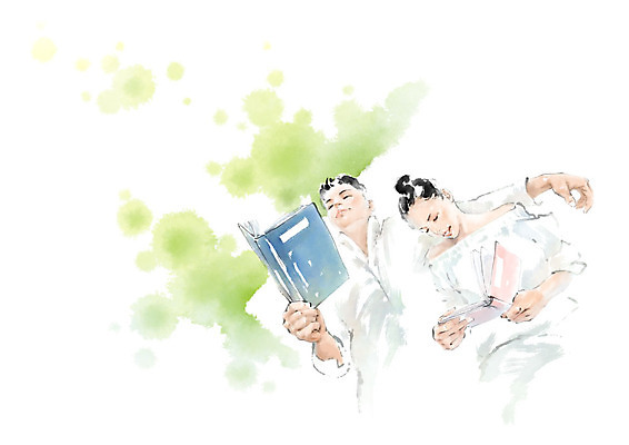 PSD 커플 여자 남자 일러스트 캘리그라피 붓터치 사람 상반신 성인 두명 책 눕기 독서 가을 번짐 팔베개 성인만 국내일러스트 계절 관계 모션 파일형식 효과