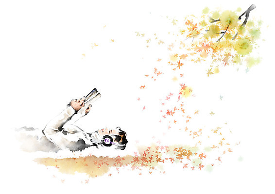 PSD 공원 남자 단풍 일러스트 캘리그라피 붓터치 한명 사람 상반신 성인 눕기 독서 헤드셋 가을 나뭇가지 떨어짐 번짐 성인남자한명만 국내일러스트 나무 1 계절 공공시설 음향기기 컨셉 잎 모션 헤드폰 남자한명만 성인남자만 파일형식 효과