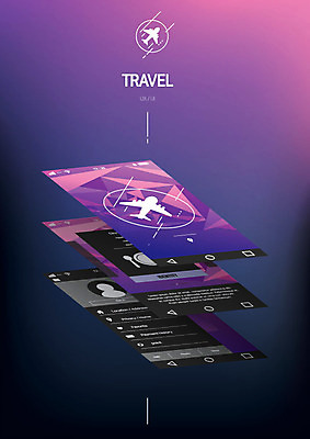 음식 여행 일러스트 비행기 사람없음 스마트폰 보라색 정보 어플리케이션 그라데이션 UI 활용 국내일러스트 AI파일 컬러 컨셉 항공교통 대중교통 핸드폰 스마트기기 파일형식 벡터