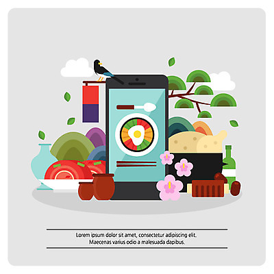 한마리 한식 음식 일러스트 김치 산 사람없음 스마트폰 전통음식 소나무 항아리 청사초롱 까치 비빔밥 갈비 무궁화 삼계탕 전통주 활용 국내일러스트 AI파일 나무 1 전통 꽃 컨셉 조류 주류 육류 핸드폰 스마트기기 도자기 보양식 초롱 파일형식 벡터