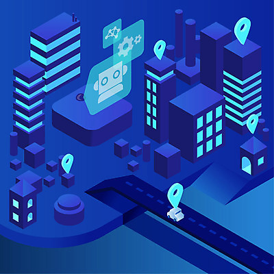 도로 일러스트 비즈니스 자동차 빌딩 사람없음 건물 파란색 도시 스마트 로봇 위치 아이소메트릭 국내일러스트 AI파일 건축물 길 육상교통 컬러 컨셉 교통시설 파일형식 벡터