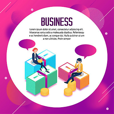 전신 여자 남자 말풍선 지폐 돈 일러스트 비즈니스 사람 정장 성인 두명 보라색 동전 비즈니스맨 비즈니스우먼 원형 돈다발 자주색 스마트 통화 그라데이션 아이소메트릭 사선무늬 성인만 국내일러스트 AI파일 도형 옷 컬러 컨셉 모션 직장인 재산 파일형식 벡터