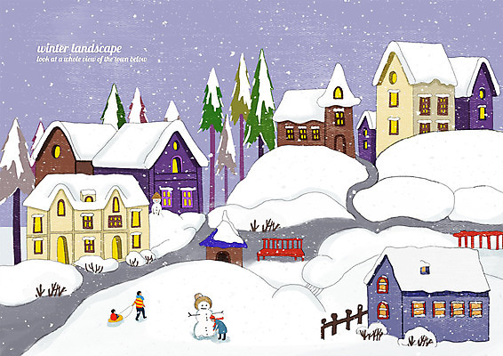 전신 PSD 여자 남자 어린이 겨울 벤치 일러스트 눈사람 거리 주택 사람 풍경 세명 마을 언덕 썰매 계절백그라운드 눈사람만들기 눈내림 겨울풍경 눈덮임 겨울배경 국내일러스트 계절 백그라운드 컨셉 의자 눈_날씨 건물 만들기 파일형식