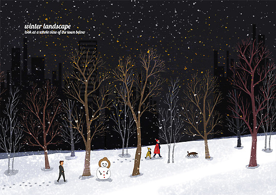 전신 PSD 나무 한마리 여자 남자 어린이 겨울 일러스트 눈사람 사람 풍경 세명 걷기 어둠 강아지 야간 언덕 계절백그라운드 눈내림 겨울풍경 눈덮임 겨울배경 국내일러스트 자연요소 식물 1 계절 백그라운드 컨셉 모션 눈_날씨 반려동물 개 파일형식