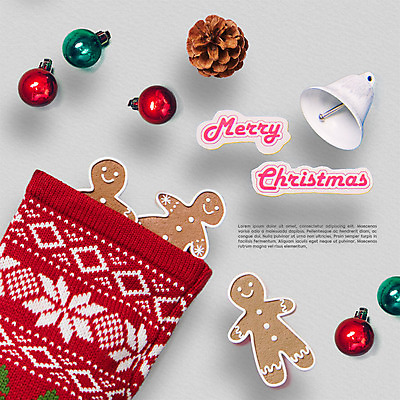 PSD 편집이미지 크리스마스장식 크리스마스 선물 사람없음 장식 장식볼 종 흰색 오브젝트 솔방울 크리스마스양말 진저맨 오너먼트 이미지편집 기념일 컬러 양말 진저쿠키 파일형식