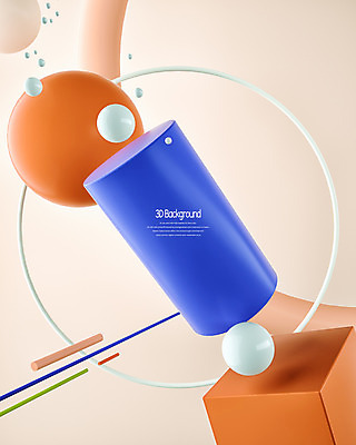 PSD 편집이미지 백그라운드 그림자 사람없음 파란색 3D소스 3D 주황색 원형 입체 디지털합성 정사각형 육면체 원통 입체도형 편집3D 도형 컬러 파일형식