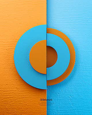 PSD 편집이미지 백그라운드 사람없음 파란색 3D소스 3D 주황색 원형 입체 디지털합성 입체도형 편집3D 도형 컬러 파일형식