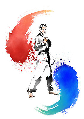 전신 PSD 남자 스포츠 일러스트 캘리그라피 붓터치 한명 서기 성인 빨간색 파란색 운동 태권도 태극 태권도복 번짐 태권도선수 성인남자한명만 국내일러스트 1 문양 컬러 모션 운동선수 건강 도복 사람 격투기 남자한명만 성인남자만 파일형식 효과