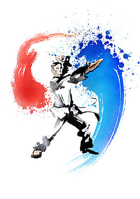 전신 PSD 남자 스포츠 일러스트 캘리그라피 붓터치 한명 서기 성인 빨간색 파란색 운동 태권도 태극 태권도복 번짐 태권도선수 성인남자한명만 국내일러스트 1 문양 컬러 모션 운동선수 건강 도복 사람 격투기 남자한명만 성인남자만 파일형식 효과