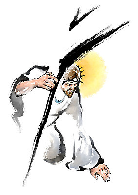 PSD 남자 기독교 종교 십자가 일러스트 캘리그라피 붓터치 한명 사람 상반신 성인 고통 예수 괴로움 번짐 웅크림 후광 성인남자한명만 국내일러스트 1 감정 모션 빛 신_종교 남자한명만 성인남자만 파일형식 효과