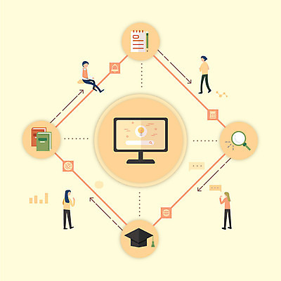 여자 교육 남자 화살표 일러스트 학사모 전구 돋보기 여러명 책 컴퓨터 연필 모니터 공책 웹서핑 검색 국내일러스트 AI파일 모자_잡화 다수 졸업 문구용품 학용품 사람 전자제품 필기구 파일형식 벡터