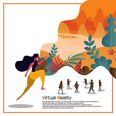 전신 여자 실루엣 포즈 일러스트 상상 미래 나뭇잎 산 한명 사람 성인 달리기 점프 주황색 가상현실 성인여자한명만 4차산업 VR기기 미래산업 국내일러스트 AI파일 1 산업 컬러 컨셉 잎 모션 촬영기법 기계 여자한명만 성인여자만 파일형식 벡터