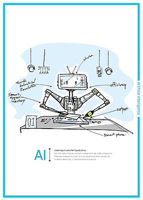 PSD 산업 일러스트 미래 사람없음 장비 제조 스마트 로봇 책상 효율 4차산업 미래산업 AI_인공지능 국내일러스트 가구 컨셉 파일형식