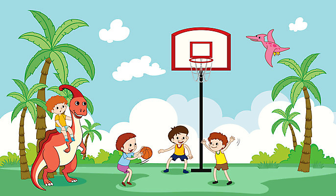 전신 남자 어린이 두마리 일러스트 농구 농구공 사람 초원 여러명 야자수 운동 즐거움 공룡 농구대 농구장 익룡 소년만 국내일러스트 AI파일 나무 감정 다수 2 공 스포츠시설 파충류 건강 구기 골대 남자만 어린이만 파일형식 벡터