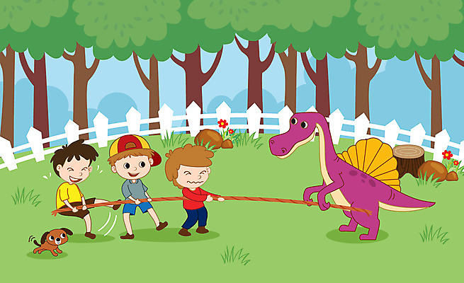 전신 나무 한마리 여자 남자 어린이 여러마리 일러스트 웃음 사람 잔디 초원 세명 울타리 당기기 강아지 숲 즐거움 공룡 줄다리기 힘듦 어린이만 국내일러스트 AI파일 식물 1 감정 다수 컨셉 파충류 모션 놀이 표정 담장 반려동물 개 파일형식 벡터