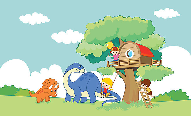 전신 나무 여자 남자 어린이 두마리 일러스트 사다리 사람 초원 여러명 통나무집 오두막 즐거움 그네 공룡 풍선 나무집 어린이만 국내일러스트 AI파일 식물 감정 다수 2 파충류 주택 도구 파일형식 벡터