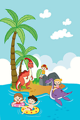 전신 여자 남자 수영복 어린이 바다 섬 두마리 일러스트 물놀이 사람 여러명 상반신 야자수 승차 암벽 즐거움 공룡 튜브 놀기 어린이만 국내일러스트 AI파일 나무 옷 감정 다수 2 파충류 모션 놀이 파일형식 벡터