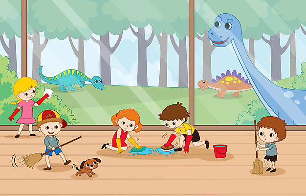 전신 나무 한마리 여자 남자 어린이 여러마리 일러스트 유리 사람 초원 여러명 마루 강아지 청소 양동이 공룡 걸레 닦기 걸레질 대걸레 유리창닦기 어린이만 국내일러스트 AI파일 식물 1 다수 파충류 모션 재질 바닥 반려동물 개 청소도구 파일형식 벡터