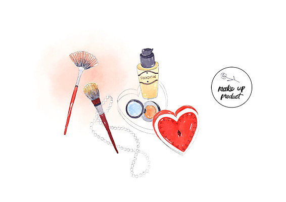 PSD 일러스트 목걸이 수채화 사람없음 화장 뷰티 화장품 화장용품 하트 번짐 아이섀도 메이크업브러쉬 파운데이션 국내일러스트 모양 장신구 붓 미용용품 파일형식 효과