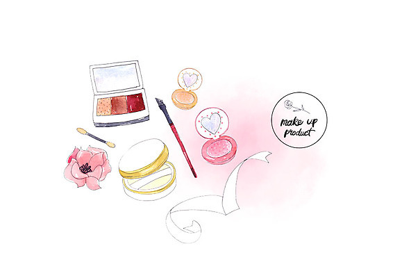 PSD 꽃 리본 분홍색 일러스트 수채화 사람없음 화장 뷰티 화장품 화장용품 미용용품 볼터치 번짐 아이섀도 파운데이션 국내일러스트 식물 컬러 오브젝트 파일형식 효과