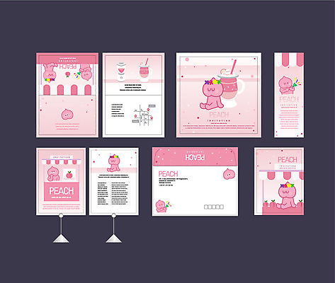템플릿 캐릭터 배너템플릿 분홍색 이벤트 사람없음 세트 현수막 전단 엽서 초대장 복숭아 과일캐릭터 약도 복숭아주스 소봉투 행사세트 행사템플릿 AI파일 배너 컬러 지도 과일 편지봉투 카드_감사 과일주스 편지 홍보물 파일형식 벡터