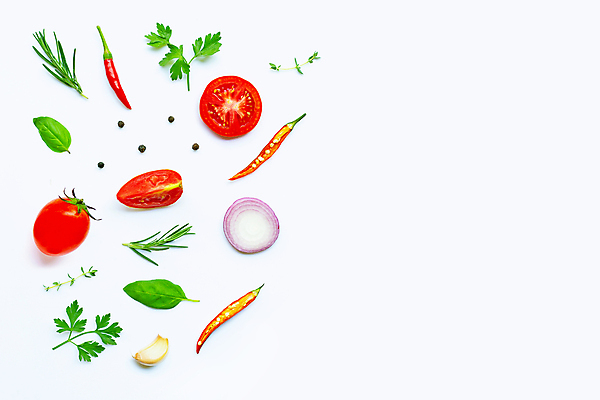 포토 JPG 해외이미지 백그라운드 채소 식재료 방울토마토 고추 단면 실내 마늘 사람없음 신선 흰배경 후추 바질 로즈메리 적양파 카피스페이스 해외포토 토마토 양파 내부 공백 흰색 허브 향신료 파일형식 이미지허브