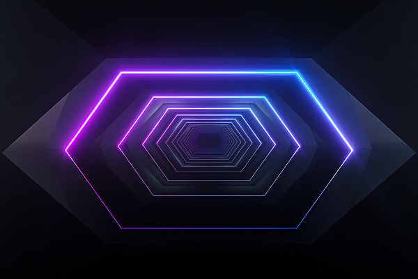 포토 JPG 해외이미지 사람없음 내부 3D 보라색 검은색 공간 터널 네온 헥사곤 해외포토 길 컬러 패턴 디지털합성 파일형식 이미지허브