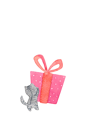 JPG 해외이미지 한마리 일러스트 수채화 사람없음 선물상자 고양이 그림 해외일러스트 1 포유류 선물 반려동물 상자 파일형식 이미지허브