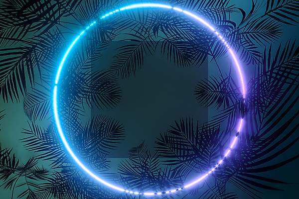 포토 JPG 해외이미지 백그라운드 잎 추상 사람없음 그래픽 파란색 3D 원형 네온 원형프레임 이국적 해외포토 도형 식물 컬러 무늬 프레임 디지털합성 파일형식 이미지허브