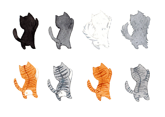 JPG 해외이미지 여러마리 일러스트 수채화 사람없음 고양이 그림 해외일러스트 다수 포유류 반려동물 파일형식 이미지허브