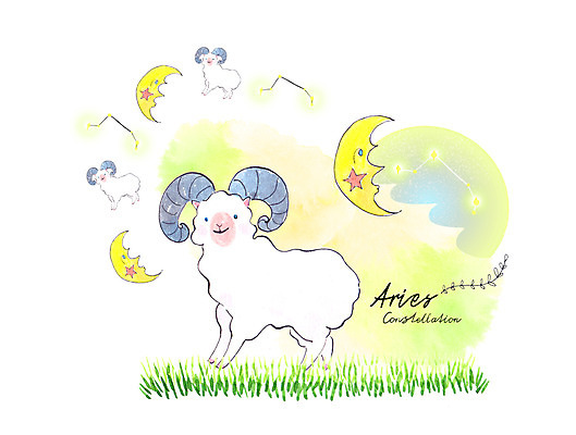 PSD 일러스트 수채화 세마리 잔디 초원 사람없음 컬러풀 별자리 달 양 초승달 별자리캐릭터 번짐 양자리 국내일러스트 일러캐릭터 자연요소 식물 캐릭터 컬러 포유류 3 파일형식 효과