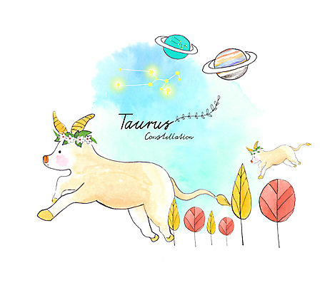 PSD 별 두마리 일러스트 하늘 나뭇잎 수채화 사람없음 컬러풀 달리기 별자리 행성 황소 별자리캐릭터 번짐 황소자리 국내일러스트 일러캐릭터 자연요소 캐릭터 컬러 잎 2 모션 우주 소 파일형식 효과