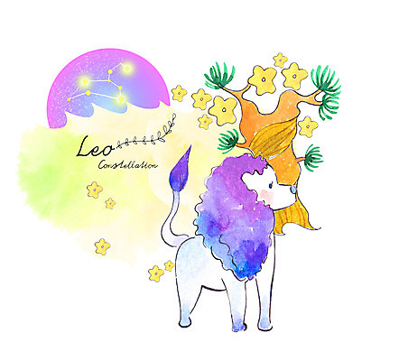 PSD 나무 한마리 꽃 별 일러스트 하늘 수채화 사람없음 컬러풀 별자리 사자 별자리캐릭터 번짐 사자자리 국내일러스트 일러캐릭터 자연요소 식물 캐릭터 1 컬러 포유류 파일형식 효과