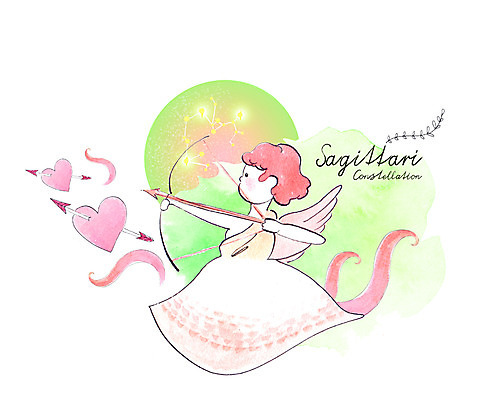 PSD 남자 어린이 일러스트 수채화 화살 한명 사람 컬러풀 별자리 하트 궁수자리 활 별자리캐릭터 번짐 사수 국내일러스트 일러캐릭터 모양 캐릭터 1 컬러 파일형식 효과