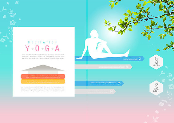 PSD 템플릿 표지디자인 북디자인 출판디자인 꽃 실루엣 내지 리플렛 하늘색 북커버 요가 그래프 팜플렛 사람없음 운동 건강관리 요가자세 나뭇가지 이미지템플릿 나무 식물 웰빙 포즈 촬영기법 건강 관리 파란색 파일형식